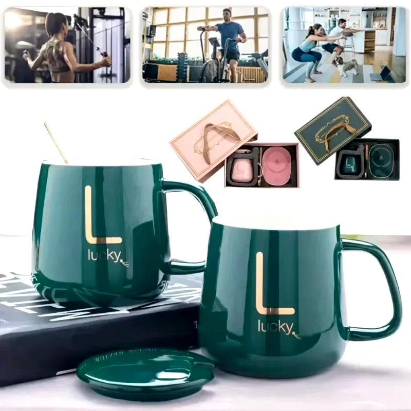 55 Degrees Thermostat Cup Gift Box Set Warm Ceramic Cup Mugs with Spoon and Storage Bag Set Folding Spoon for Portable Meals